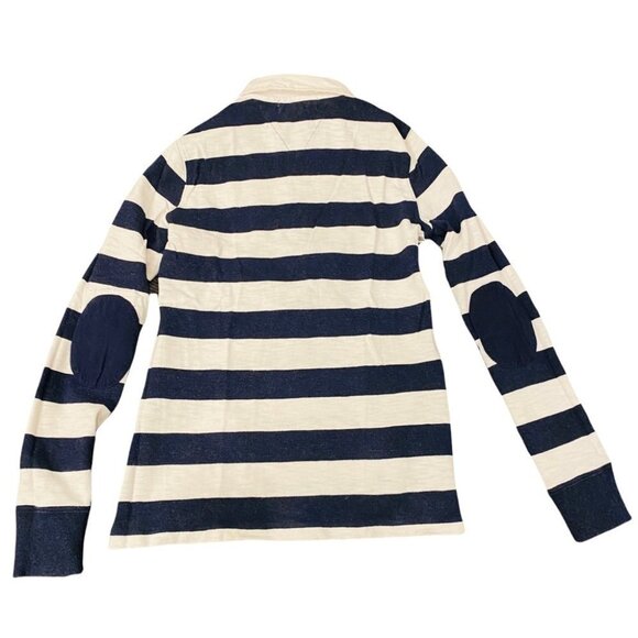 H&M Navy Blue & White Striped Nautical Sweatshirt Elbow Patches Crest Sz S - Picture 3 of 15